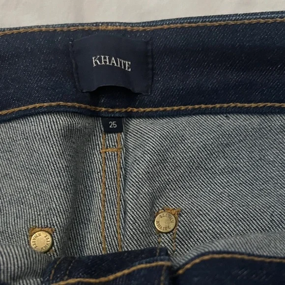 KHAITE Raquel Dark Patch Pocket Blue Flare Crop Jeans 25 - Picture 8 of 11